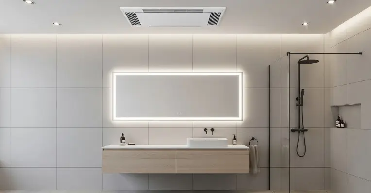Bathroom without window using exhaust fan ventilation system