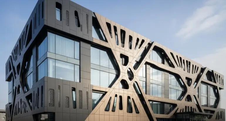 Fiber reinforced polymer facade in modern hotel building